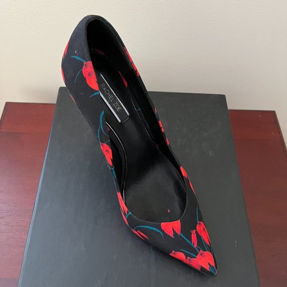 RACHEL ZOE  BLACK RED FLORAL STILETTOS - Picture 6 of 8